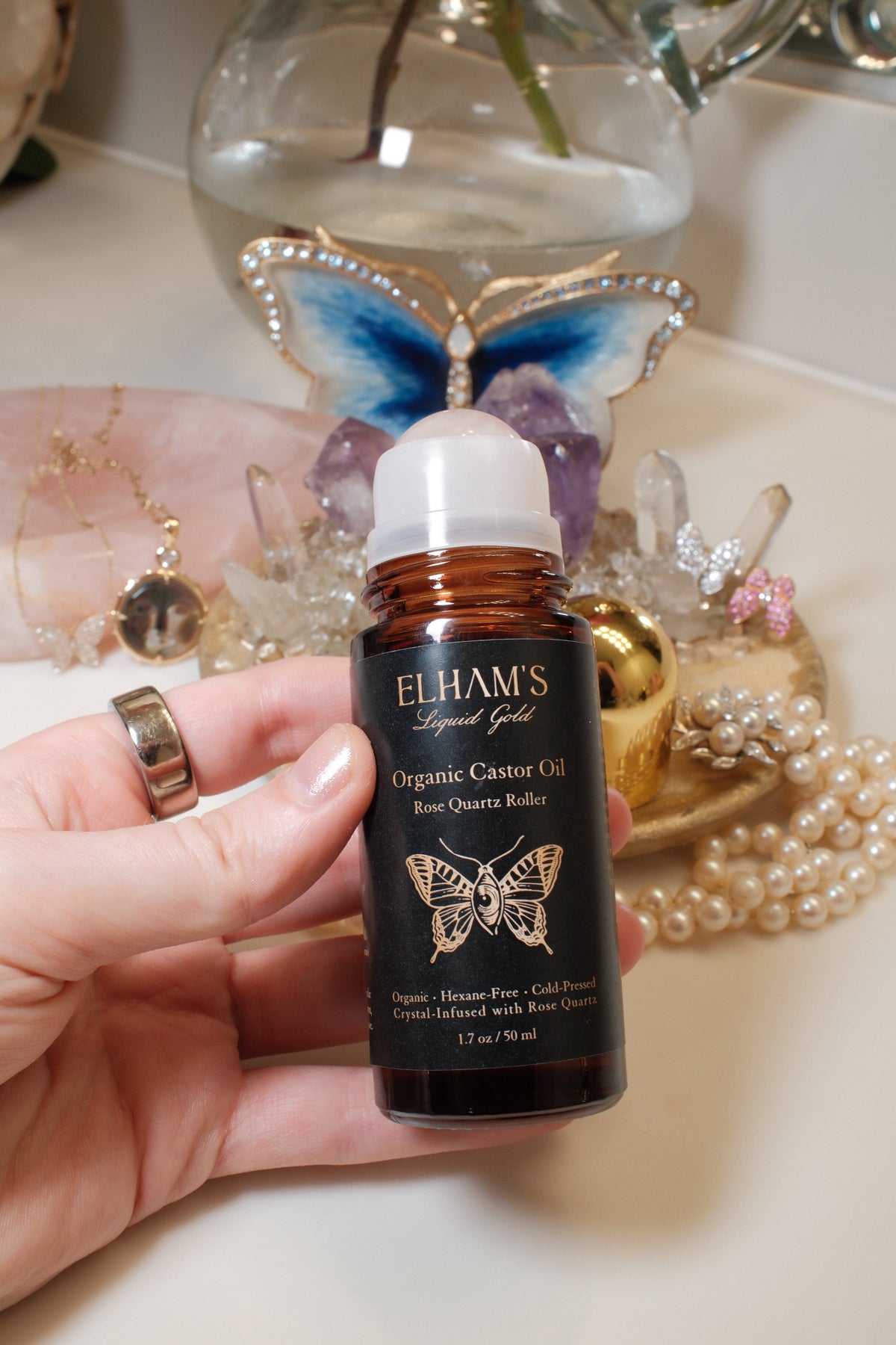 Organic Castor Oil Rose Quartz Roll-On